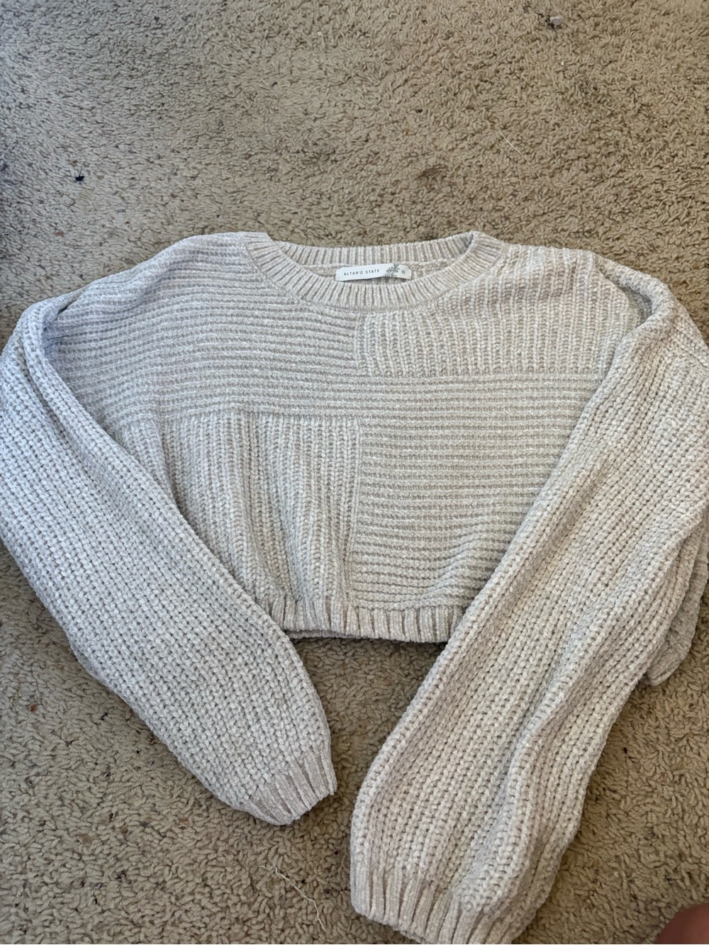 Altar'd State Cream Cropped Crewneck Sweater